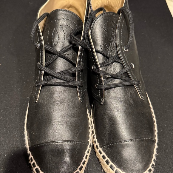CHANEL Black Leather Lace-Up Ankle Booties - Picture 1 of 5